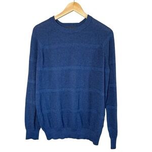 Hawker Rye Men Blue Wide Tonal Knit Stripe Crew Neck Sweater Med Cotton Cashmere